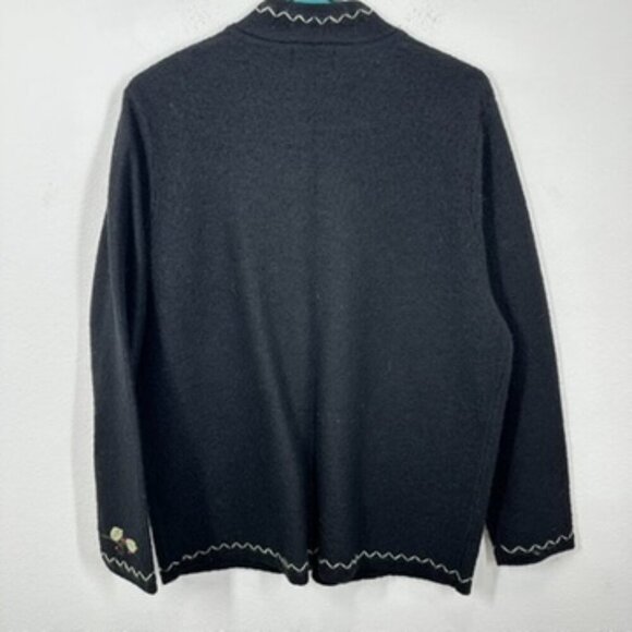 Studio Works‎ Size Medium Black 100% Wool Vintage Floral Embroidered Cardigan - Picture 6 of 6